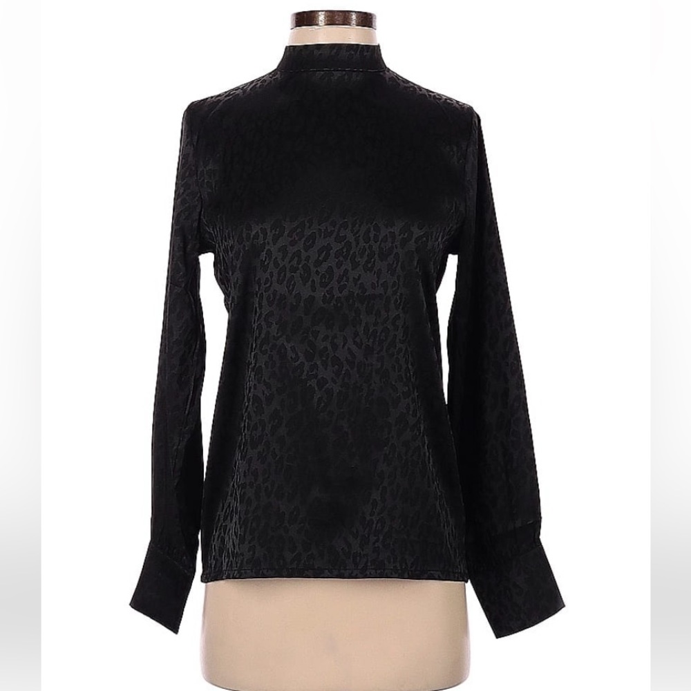 Black Kittenish “Running Late Leopard High Neck Top” Size Medium